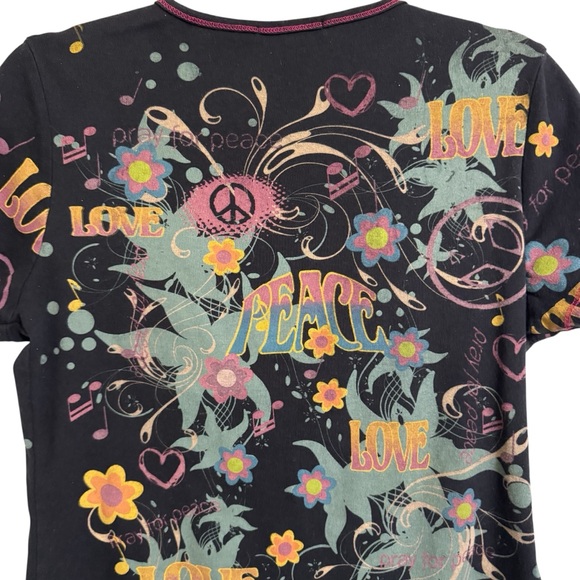 Y2K Fairy Grunge Peace Sign Graphic Tee Studded Hippie Top Size Large - Picture 5 of 9